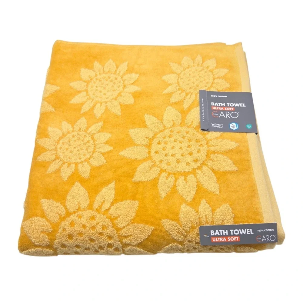 Caro Home Mustard Yellow Sunflower Cotton Towel Set 6pc Fall Harvest Collection